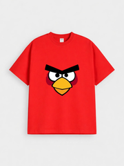 Boys Angry Bird Face Red Down Shoulder T-shirt