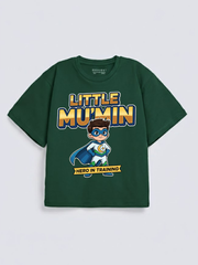 Boys Little Mu’min Hero Graphic Down Shoulder T-shirt for Ramadan and Eid Celebration