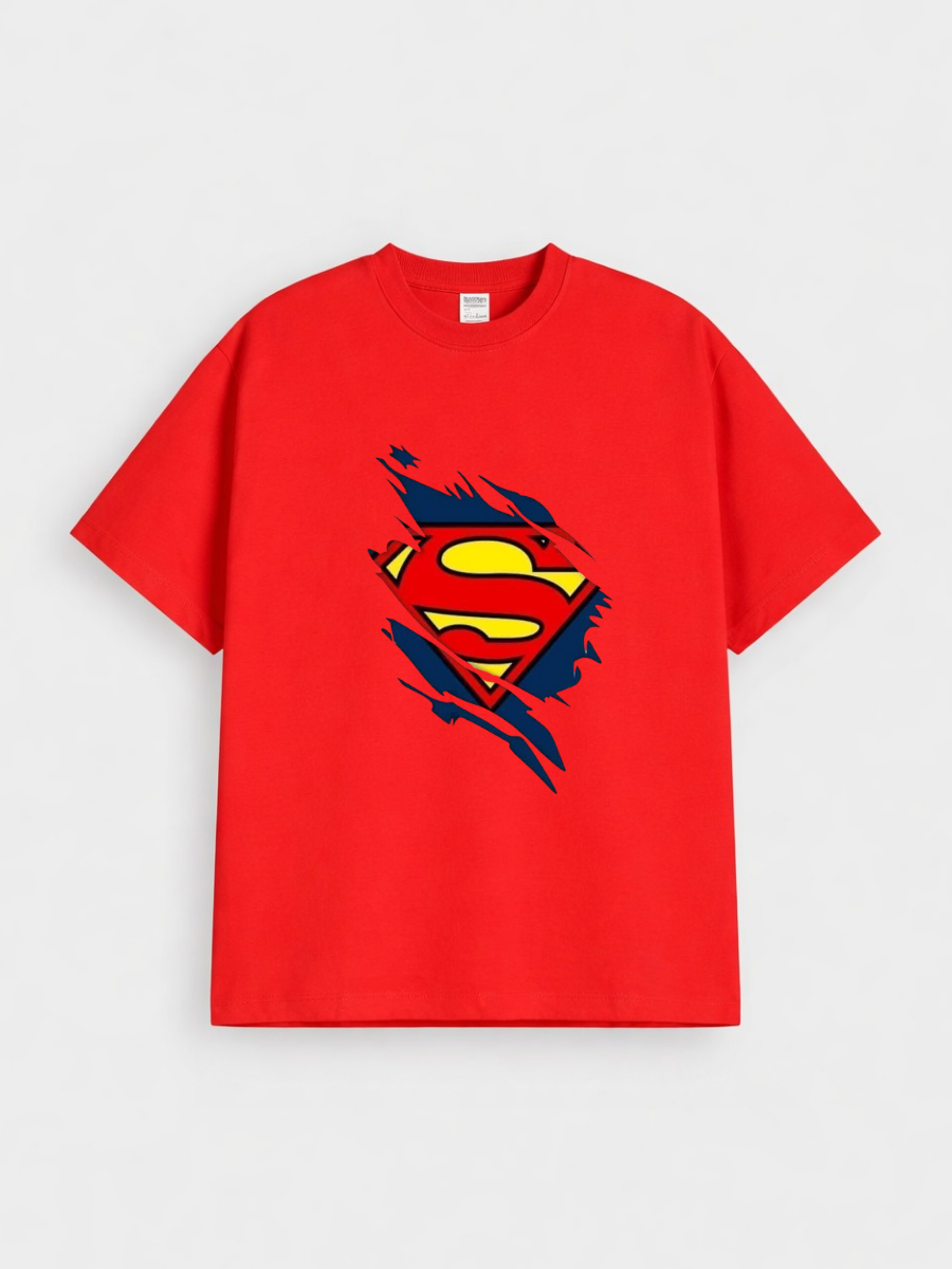 Boys Superman Logo Graphic Red Down Shoulder T-shirt