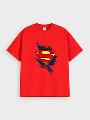 Boys Superman Logo Graphic Red Down Shoulder T-shirt