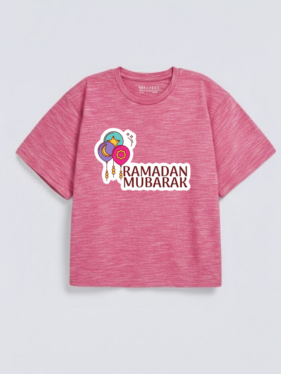 Girls Ramadan Mubarak Lantern Graphic Down Shoulder T-shirt for Ramadan Celebration