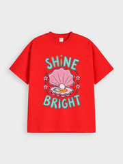 Girls Shine Bright Pearl Shell Red Down Shoulder T-shirt