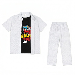 Boys White Printed Airplane Design Tracksuit (Summer)