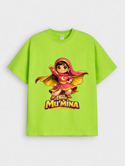 Girls Little Mu’mina Superhero Graphic Down Shoulder T-shirt for Ramadan and Eid Celebration