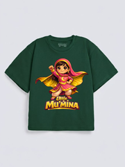 Girls Little Mu’mina Superhero Graphic Down Shoulder T-shirt for Ramadan and Eid Celebration