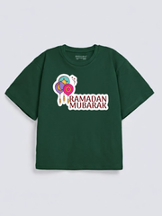Girls Ramadan Mubarak Lantern Graphic Down Shoulder T-shirt for Ramadan Celebration