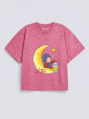 Girls Ramadan Kareem Moon Girl Lantern Graphic Down Shoulder T-shirt for Ramadan Celebration