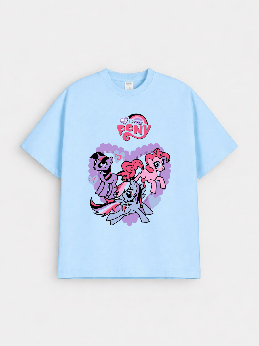 Girls My Little Pony Print Blue Down Shoulder T-shirt