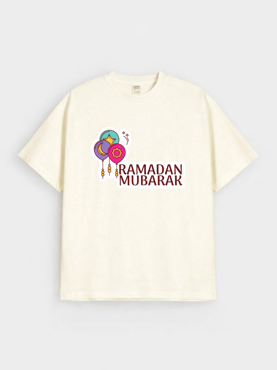 Girls Ramadan Mubarak Lantern Graphic Down Shoulder T-shirt for Ramadan Celebration
