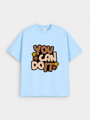 Boys You Can Do It Typography Blue Down Shoulder T-shirt