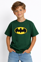 Boys Batman Logo Green Down Shoulder T-shirt