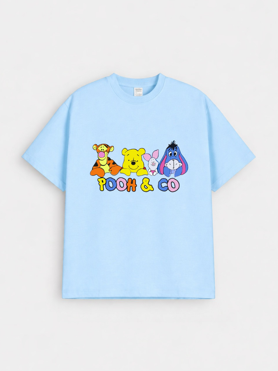 boys Bear Friends Sky Blue Down Shoulder T-shirt
