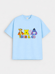 boys Bear Friends Sky Blue Down Shoulder T-shirt