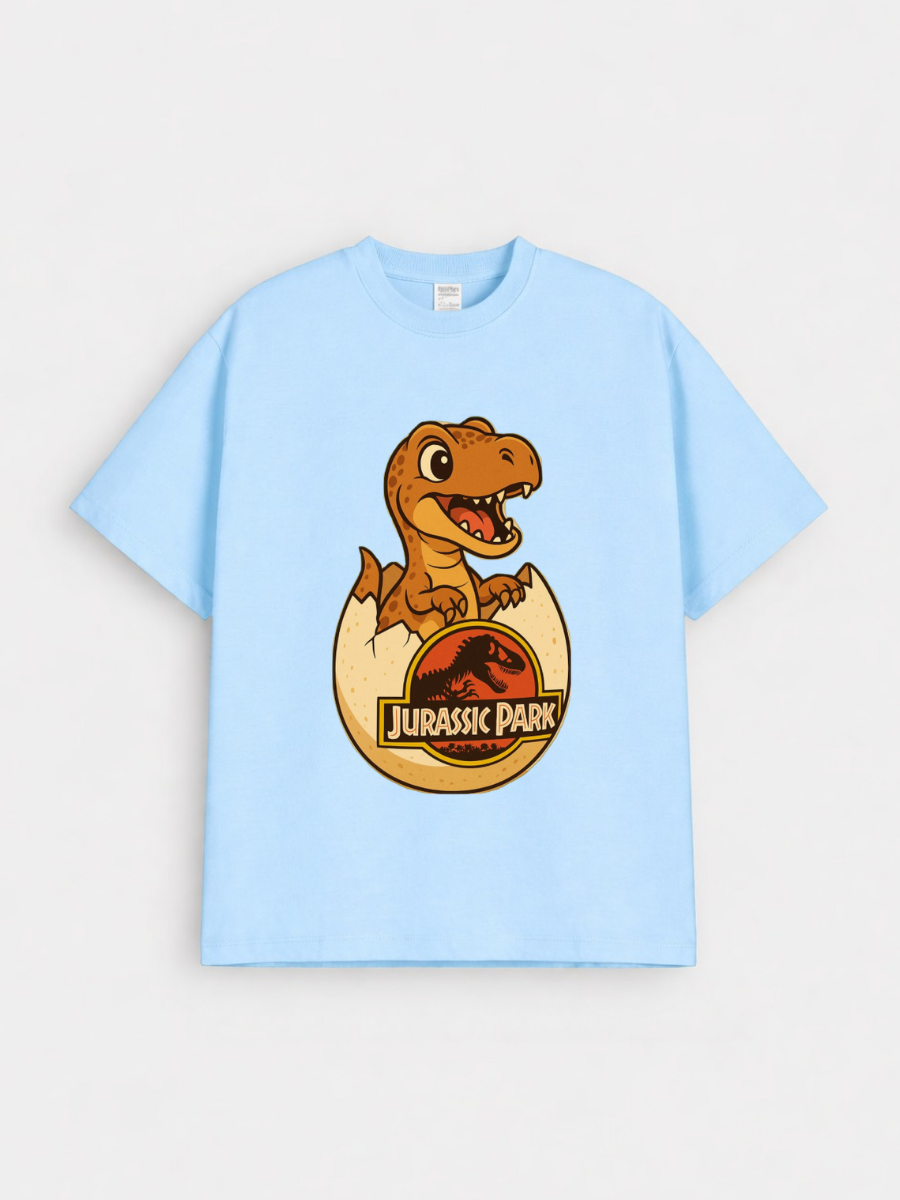Boys Dinosaur Hatchling Sky Blue Down Shoulder T-shirt