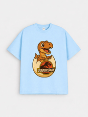 Boys Dinosaur Hatchling Sky Blue Down Shoulder T-shirt