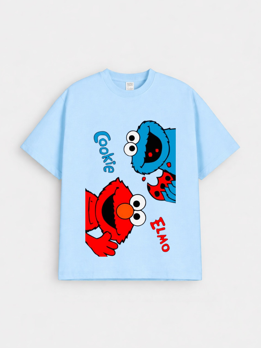Boys Cartoon Friends Sky Blue Down Shoulder T-shirt