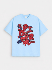 Boys Spider Superhero Sky Blue Down Shoulder T-shirt