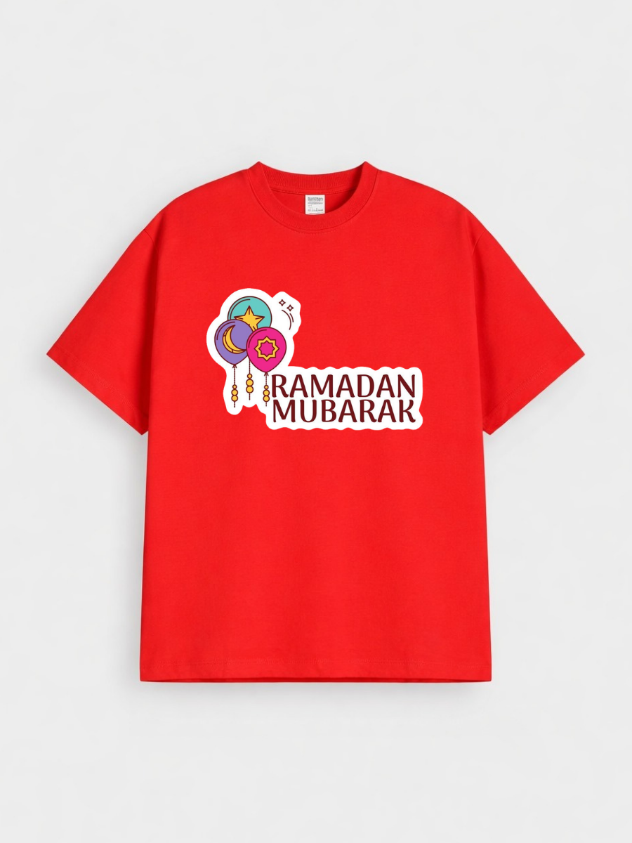 Girls Ramadan Mubarak Lantern Graphic Down Shoulder T-shirt for Ramadan Celebration