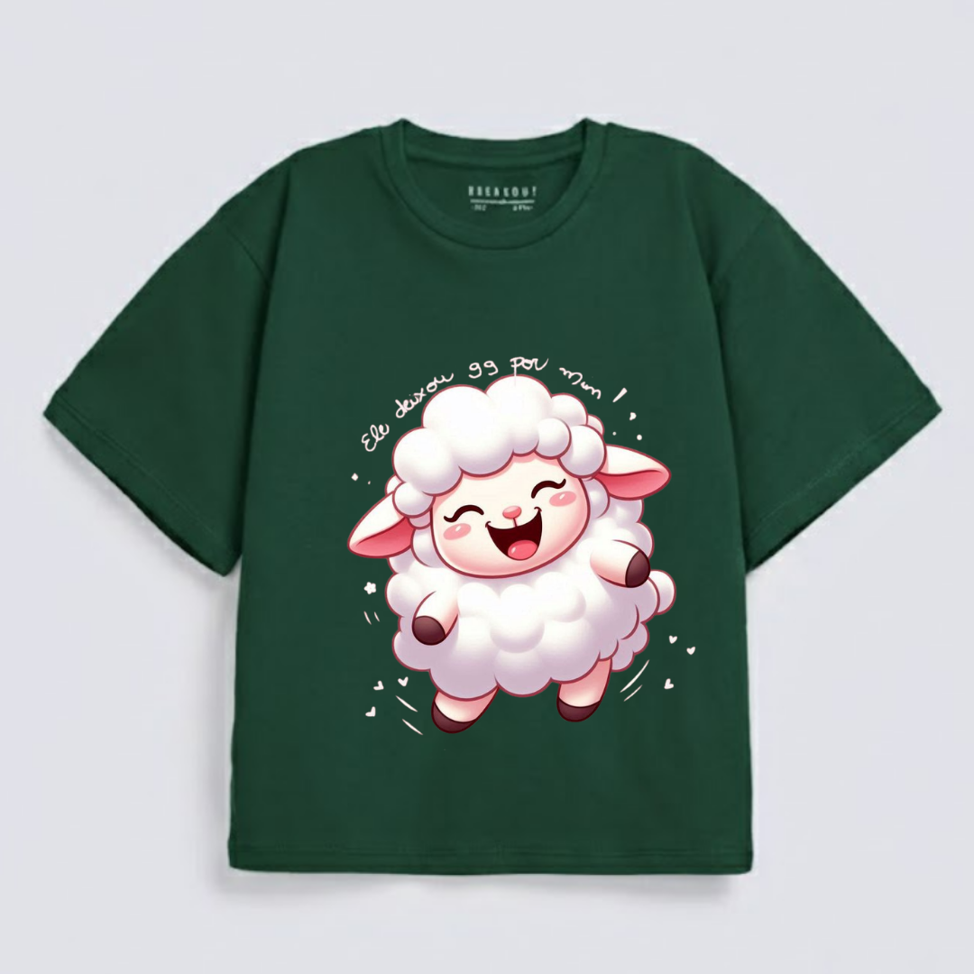 Girls Happy Dancing Lamb Graphic Drop-Shoulder T-Shirt (Eid Edit)