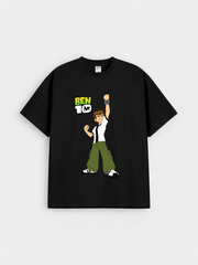 Boys Cartoon Hero Black Down Shoulder T-shirt