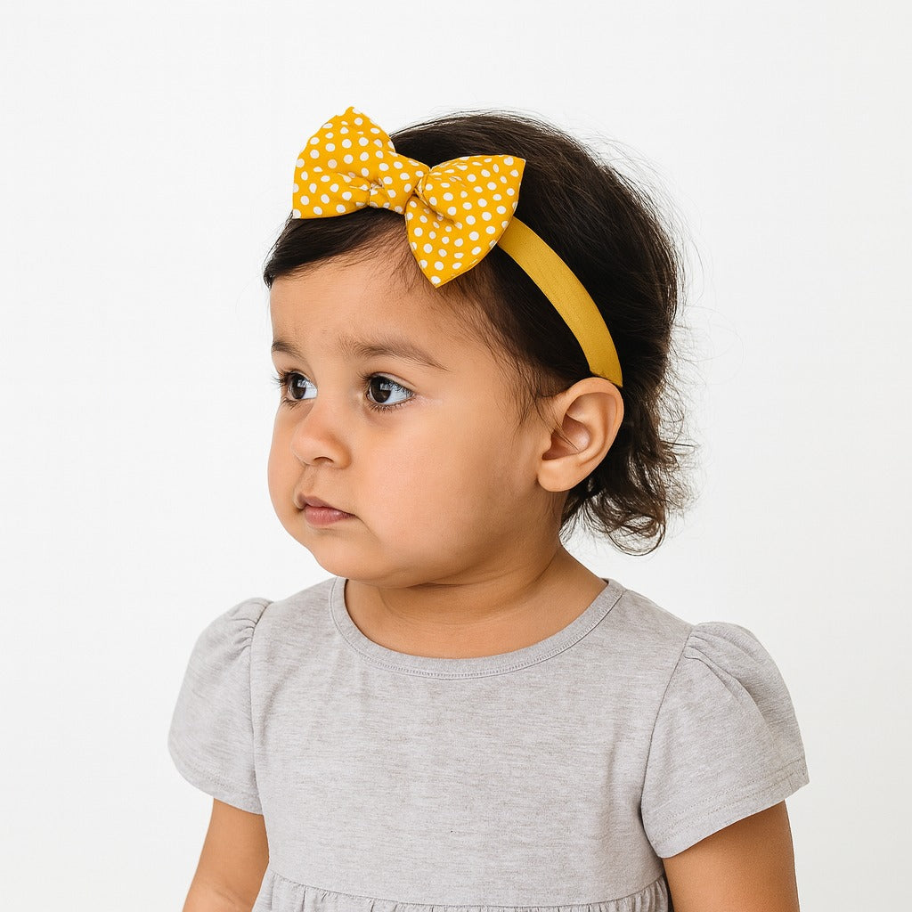 Yellow Polka dots bow band