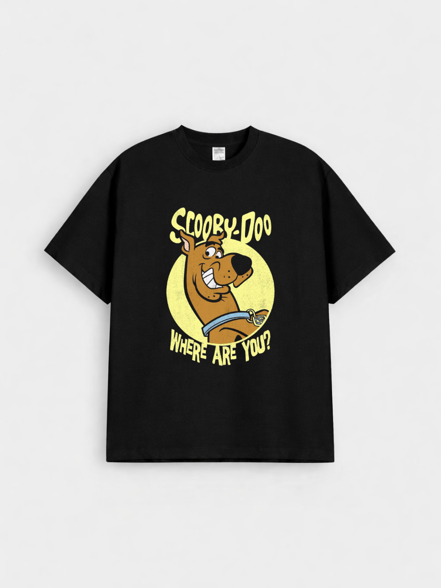 Boys Cartoon Dog Black Down Shoulder T-shirt