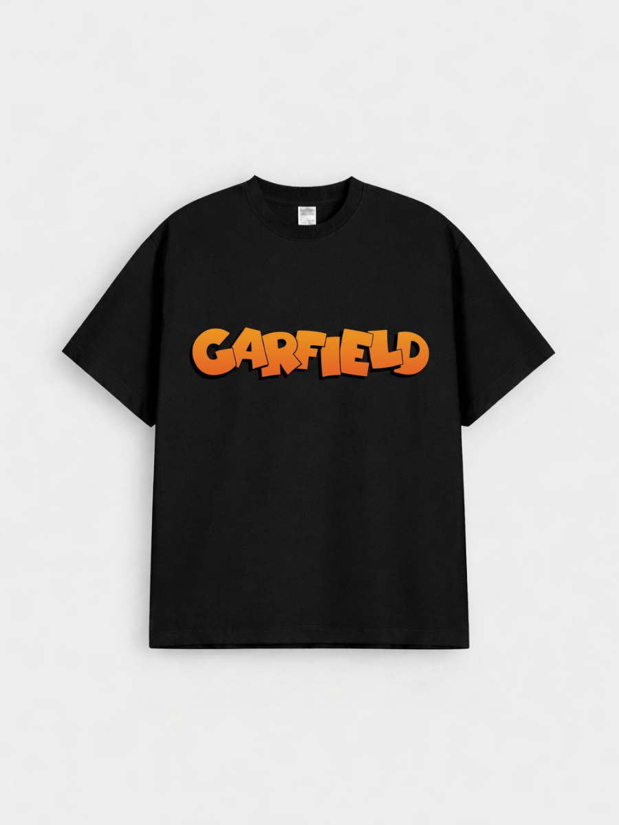 Boys Garfield Logo Black Down Shoulder T-shirt