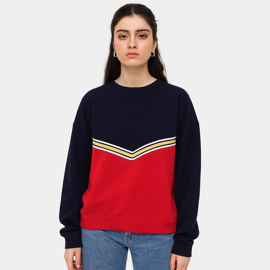 Ladies red and blue sweatshirt