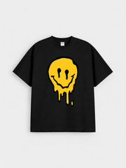 Boys Dripping Smile Graphic Black Down Shoulder T-shirt