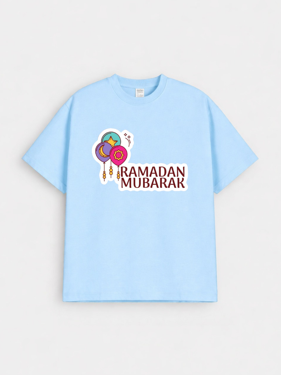 Girls Ramadan Mubarak Lantern Graphic Down Shoulder T-shirt for Ramadan Celebration