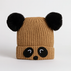 Brown panda pompon cap