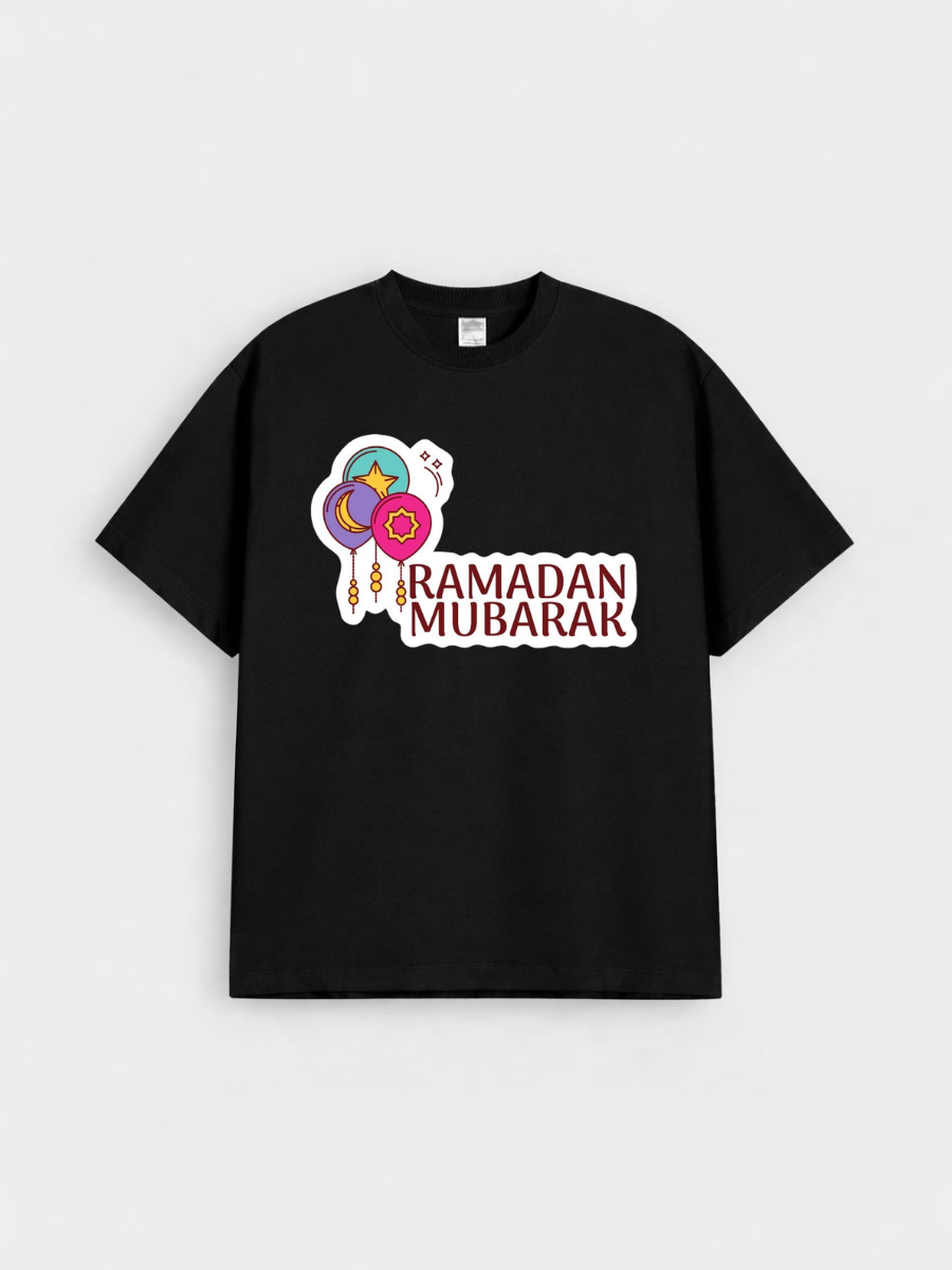 Girls Ramadan Mubarak Lantern Graphic Down Shoulder T-shirt for Ramadan Celebration