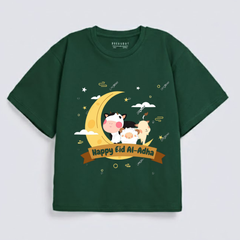 "Happy Eid Al-Adha" Celestial Animals & Crescent Moon Graphic Drop-Shoulder T-Shirt (Eid Edit)