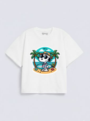 Boys Snoopy Beach Surf Print White  Down Shoulder T-shirt