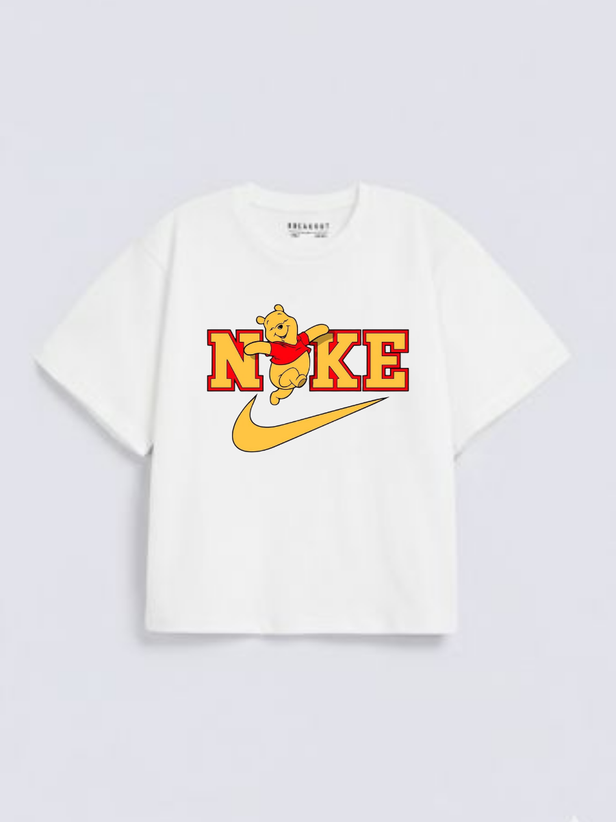 Boys Winnie the Pooh Nike Print White  Down Shoulder  T-shirt