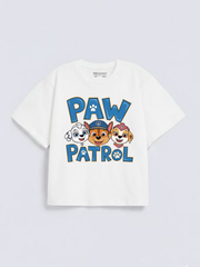 Boys Paw Patrol Cartoon Print White  Down Shoulder T-shirt