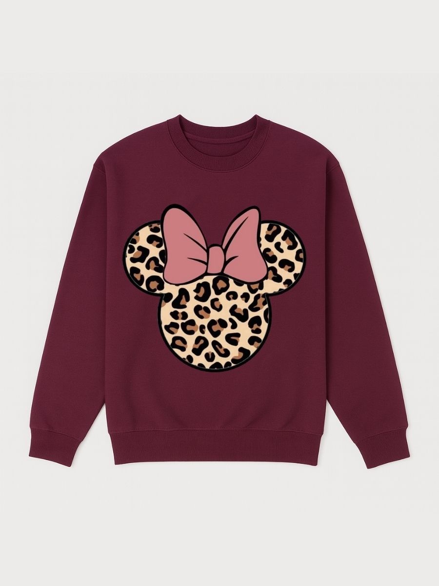 Girls Mahroon Leoprad Minnie Fleece Sweatshirt