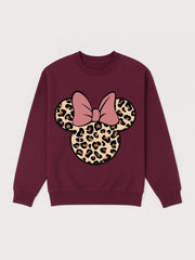 Girls Mahroon Leoprad Minnie Fleece Sweatshirt