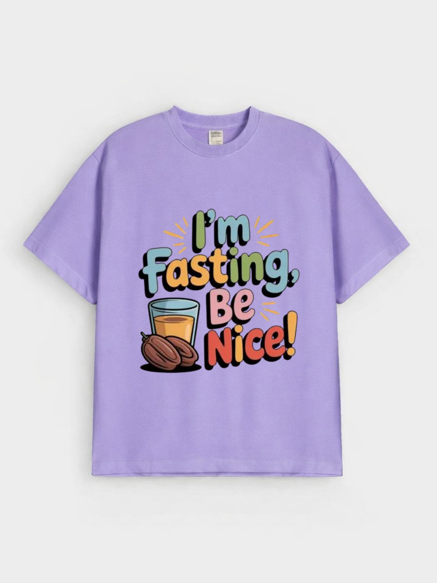 Girls Funny Fasting Quote Graphic Down Shoulder T-shirt for Ramadan
