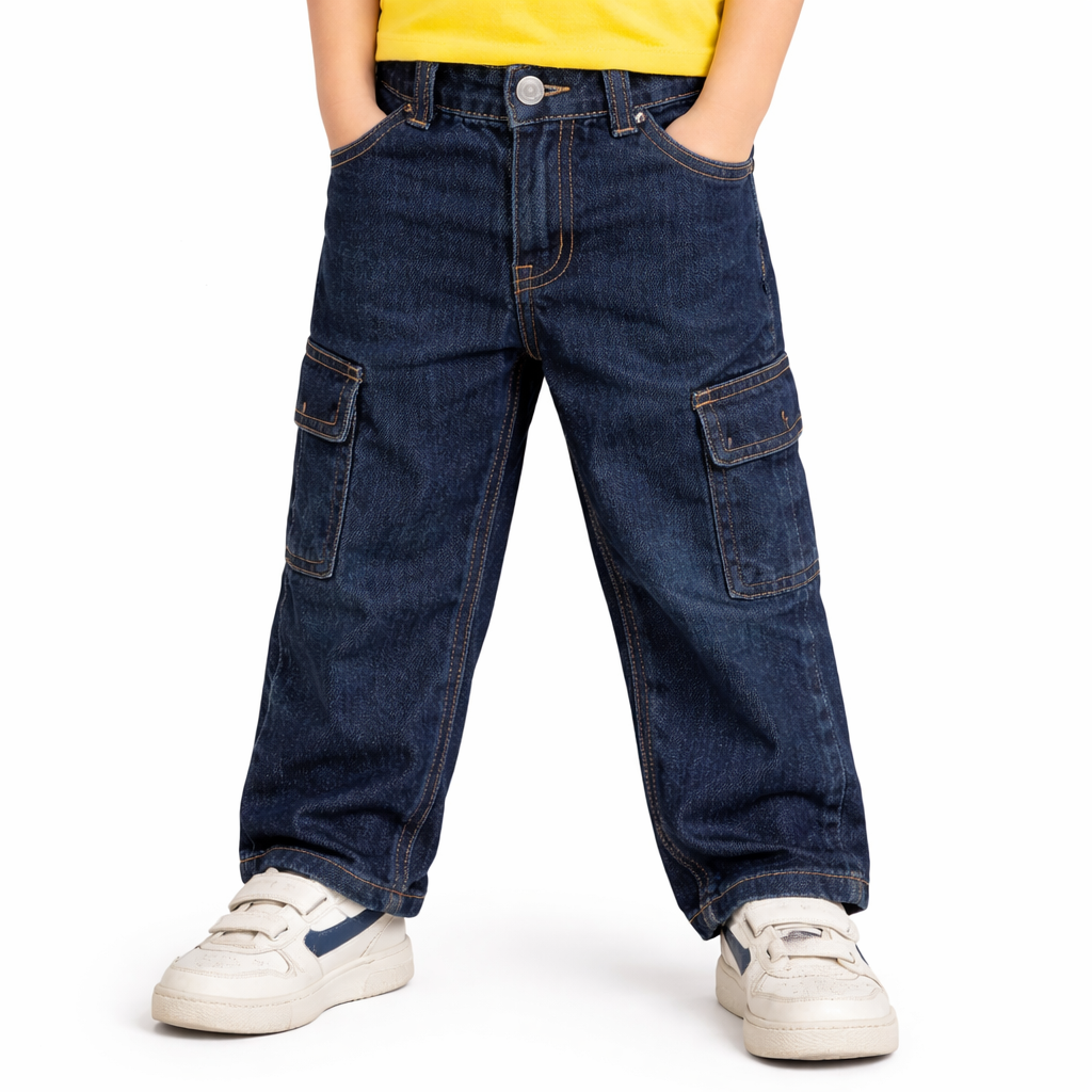 Boys Dark Blue Pocket Denim baggey Pant