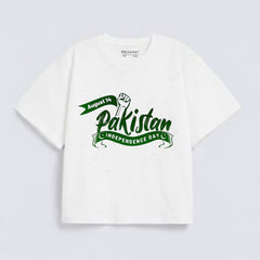 White Pakistan Independence Day Fist Graphic Print Downshoulder T-Shirt (AZADI)