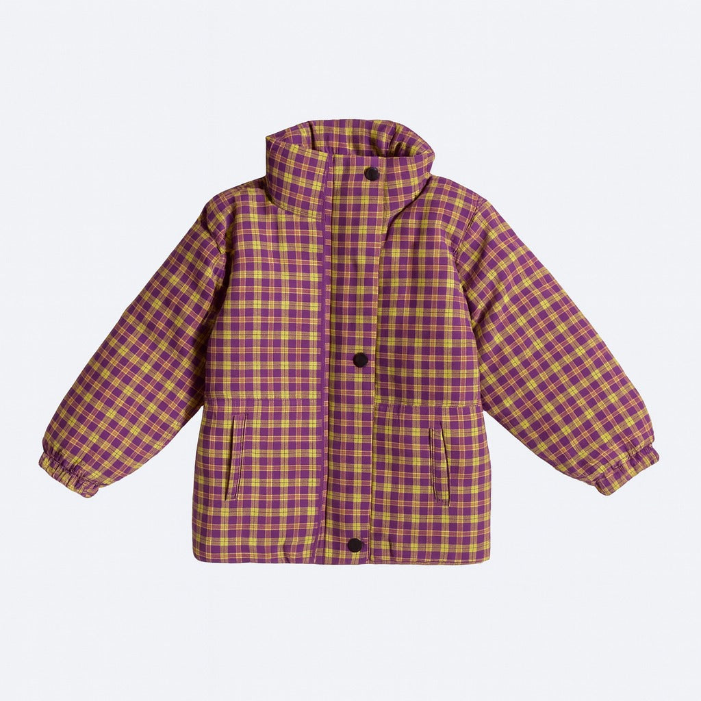 girls pink check puffer jacket