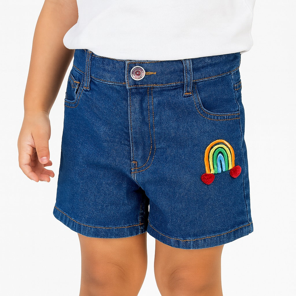 Girls rainbow embroidered denim short (Last Chance)