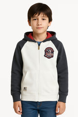 boys white and gray hood