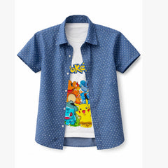 Boys blue printed double casual shirt