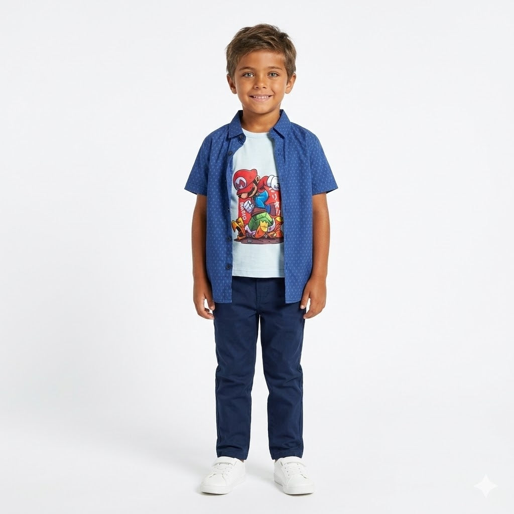 Boys Mario Graphic Double Shirt