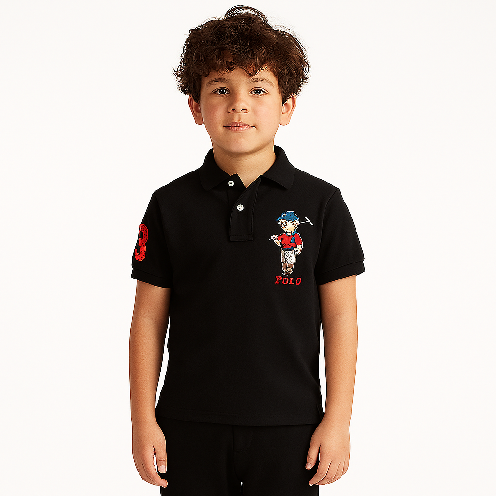 Boys black bear polo shirt