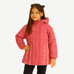 Pink fur stripe puffer jacket