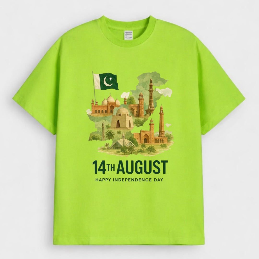 Lime Green 14 August Independence Day Design Downshoulder T-Shirt (AZADI)