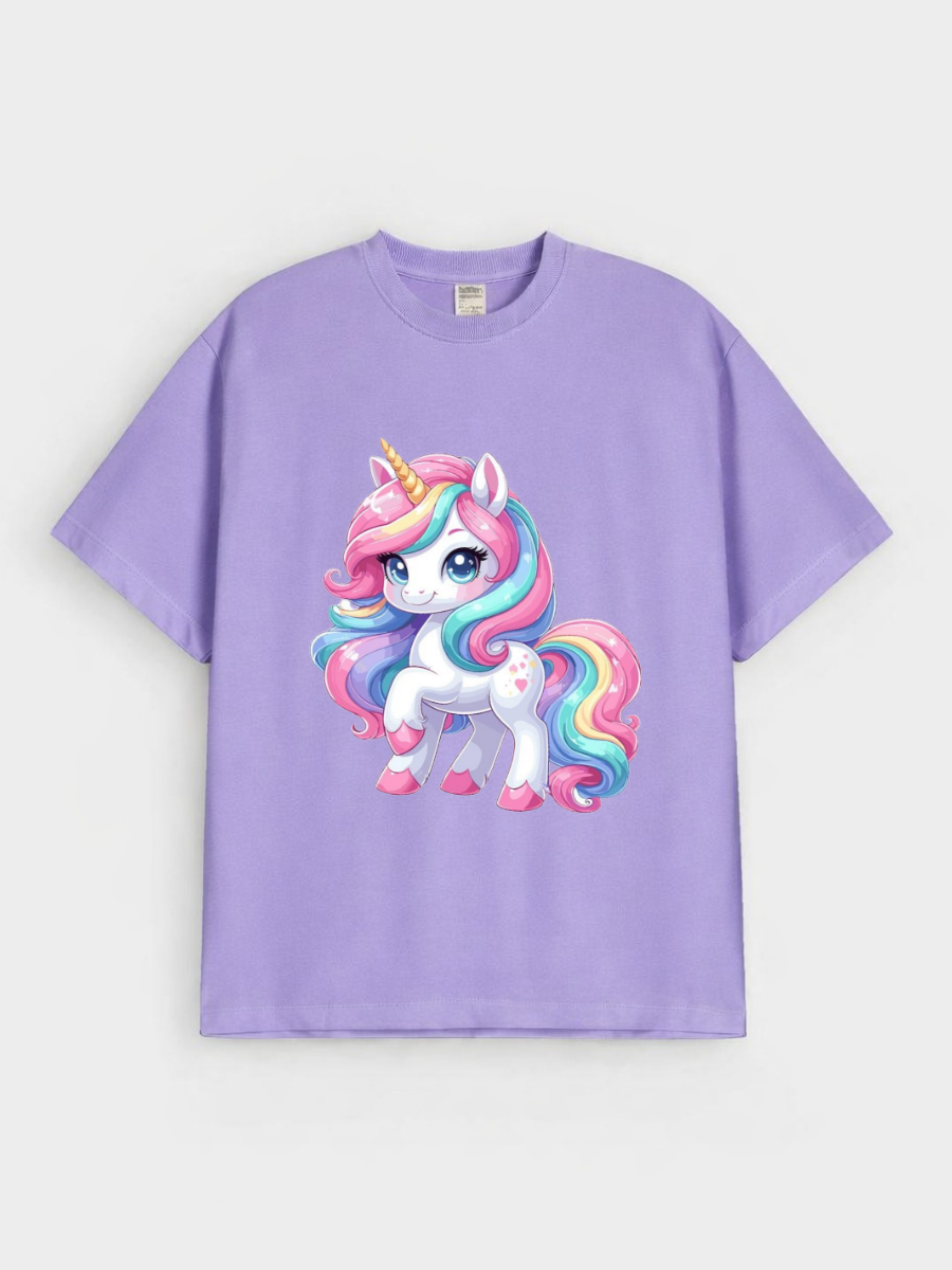 Girls Unicorn Purple Down Shoulder T-shirt